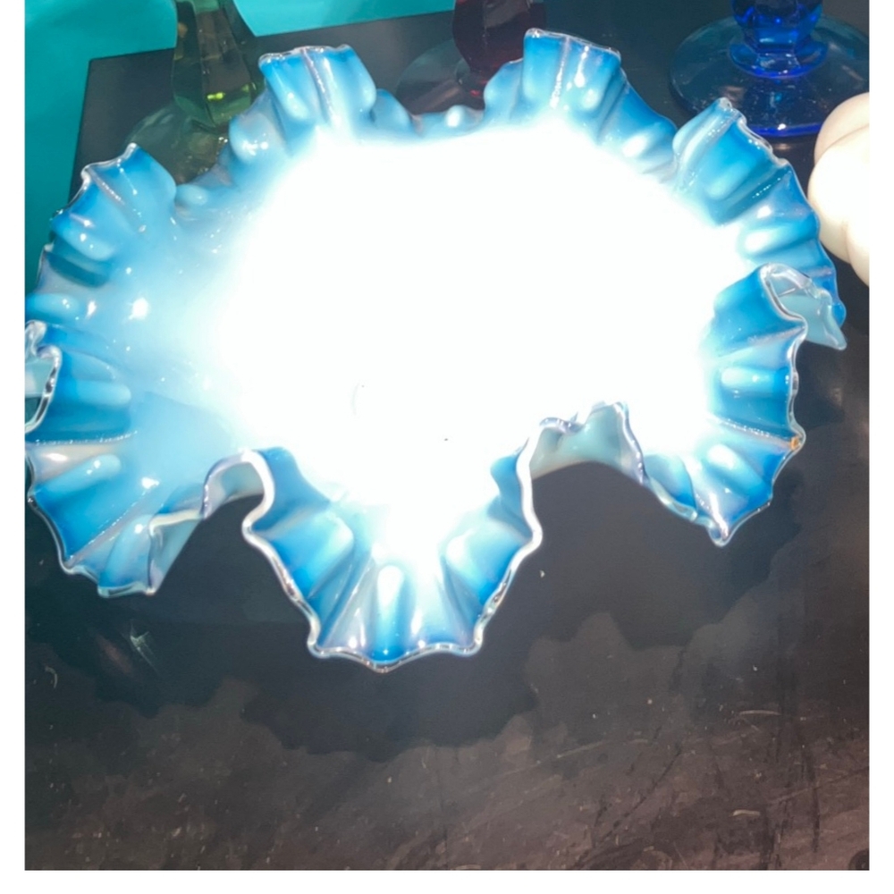 Elegant Blue Ruffled Glass Bowl